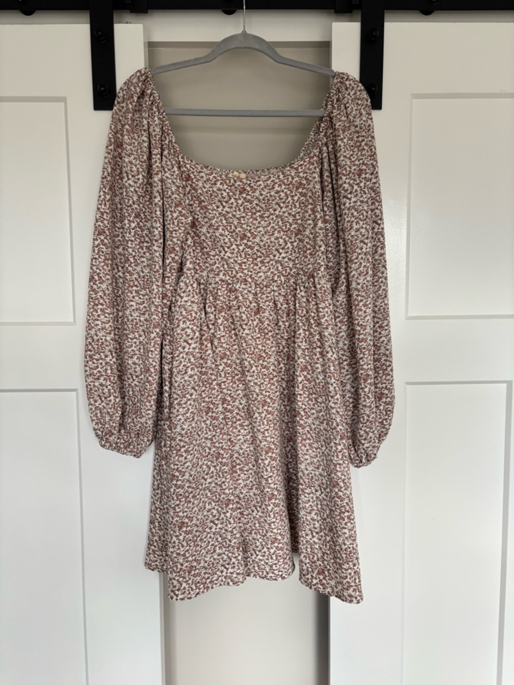 Floral Smocked Square-Neck Mini Dress in Dusty Rose